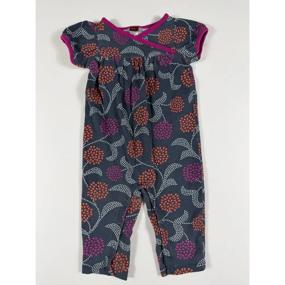 Tea Collection Floral Wrap Romper Navy Blue Size 6–12 Months